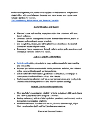 YouTube Mastery, Monetization, and Revenue Checklist | PDF