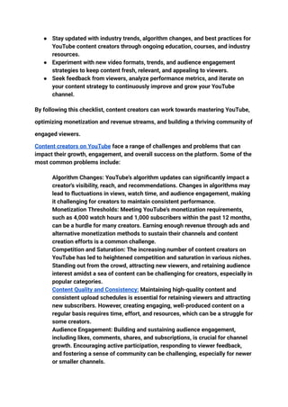 YouTube Mastery, Monetization, and Revenue Checklist | PDF