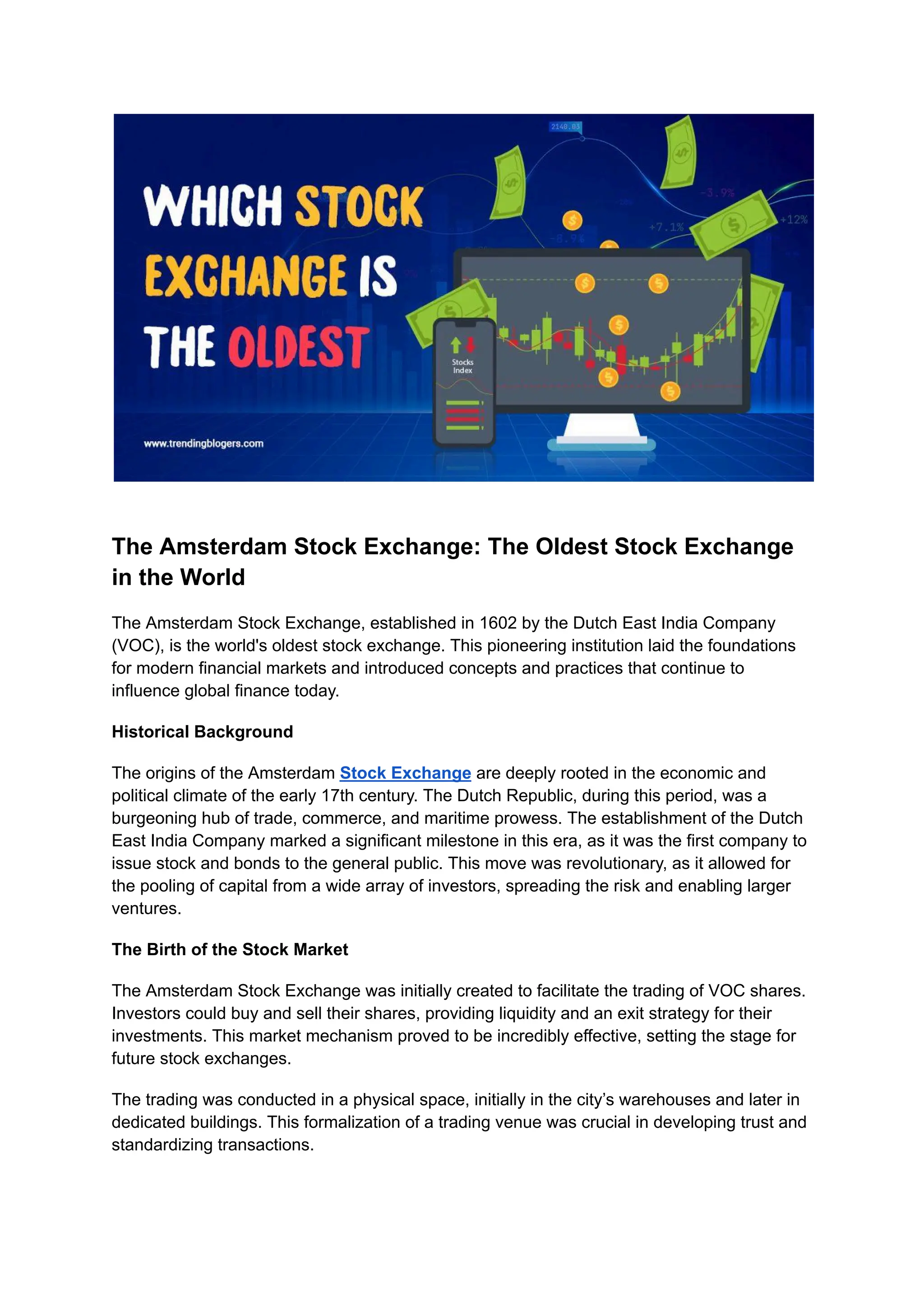 The Amsterdam Stock Exchange: The Oldest Stock Exchange in the World | PDF