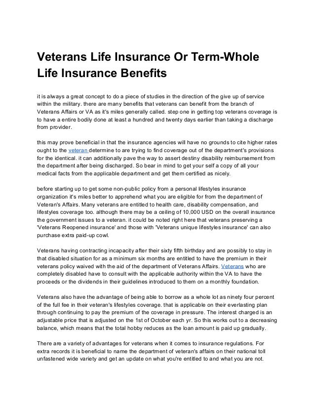 Whole Life Insurance For Veterans Veterans Life Insurance Or Term-Whole Life Insurance Benefits