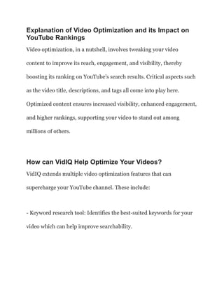 Top 5 Ways to Use VidIQ for YouTube Channel Optimization | PDF