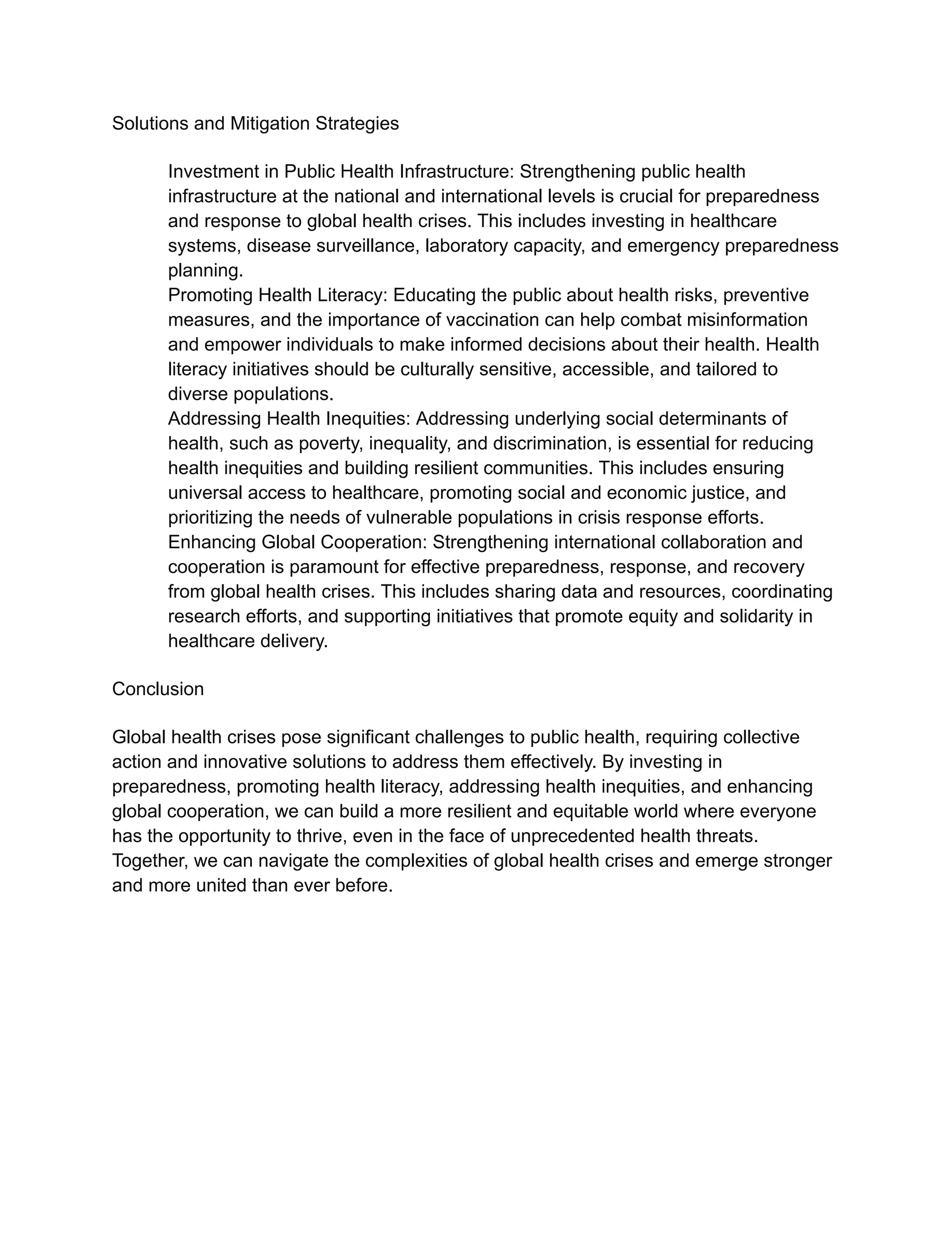 Navigating the Current Global Health Crises: Challenges and Solutions | PDF