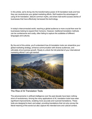 The Transformative Power of AI Translation Tools in Global Marketing | PDF