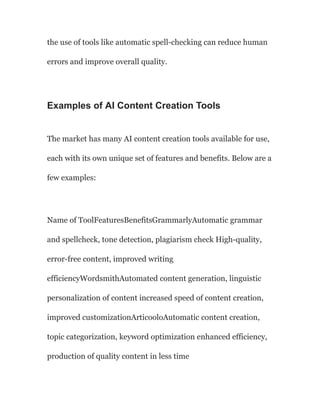 Embrace Efficiency with AI Content Creation Tools | PDF