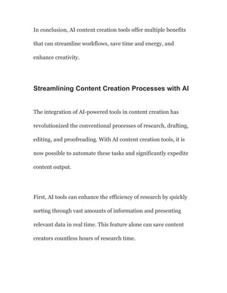 Embrace Efficiency with AI Content Creation Tools | PDF