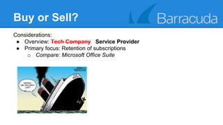 Buy or Sell? 
Considerations: 
● Overview: Tech Company Service Provider 
● Primary focus: Retention of subscriptions 
o Compare: Microsoft Office Suite 
 