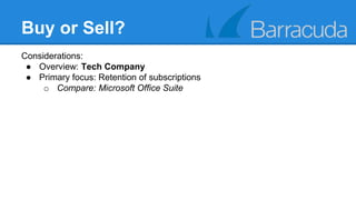Buy or Sell? 
Considerations: 
● Overview: Tech Company 
● Primary focus: Retention of subscriptions 
o Compare: Microsoft Office Suite 
 