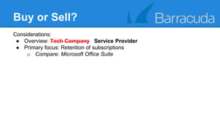 Buy or Sell? 
Considerations: 
● Overview: Tech Company Service Provider 
● Primary focus: Retention of subscriptions 
o Compare: Microsoft Office Suite 
 