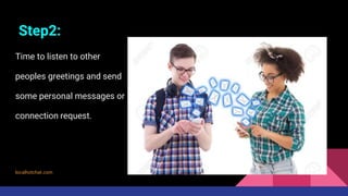 Step2:
Time to listen to other
peoples greetings and send
some personal messages or
connection request.
localhotchat.com
 