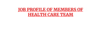 JOB PROFILE OF MEMBERS OF
HEALTH CARE TEAM
 