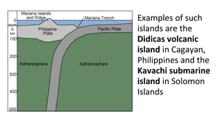 Examples of such
islands are the
Didicas volcanic
island in Cagayan,
Philippines and the
Kavachi submarine
island in Solomon
Islands
 