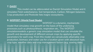 Crop Stimulation models and their uses for optimization of Agricultural ...