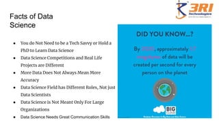 Facts of Data
Science
● You do Not Need to be a Tech Savvy or Hold a
PhD to Learn Data Science
● Data Science Competitions...