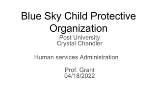 Blue Sky Child Protective
Organization
Post University
Crystal Chandler
Human services Administration
Prof. Grant
04/18/2022
 