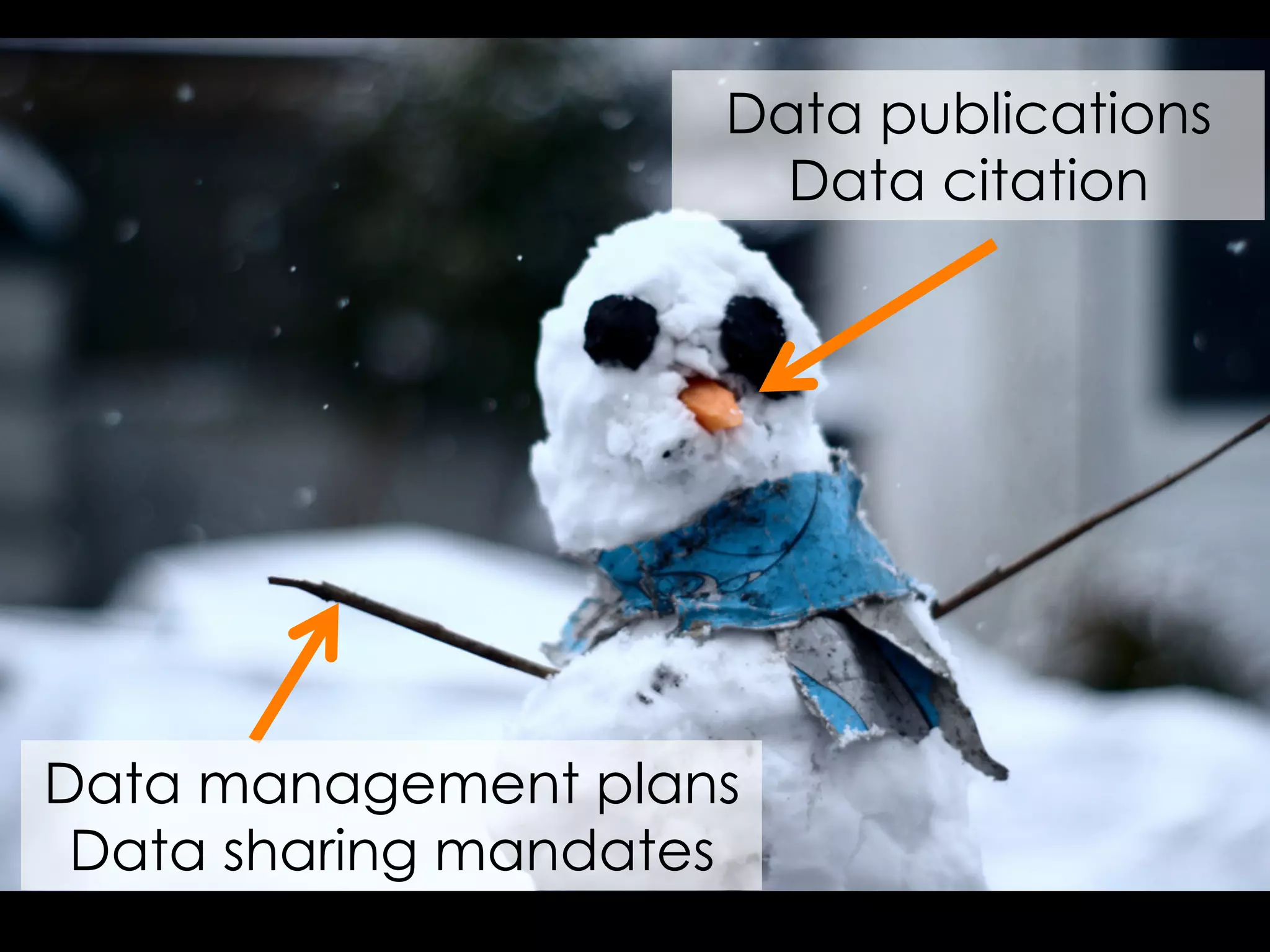 Data publications
Data citation

Data management plans
Data sharing mandates

 