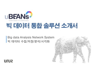 빅 데이터 통합 솔루션 소개서 
Big data Analysis Network System 
빅 데이터 수집/저장/분석/시각화  