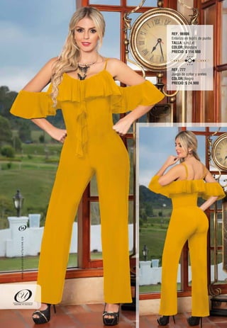 REF. 96906
Enterizo en tejido de punto
TALLA: s,m,l,xl
COLOR: Mostaza
PRECIO: $ 114.900
REF. 777
Juego de collar y aretes
COLOR: Negro
PRECIO: $ 24.900
34
oc.evisulcxelausunu.www
 