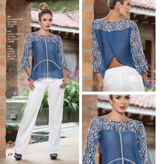 90071
Blusa en crepe y blonda
Color: Azul rey
Talla: s,m,l,xl
$ 79,900
94421
Pantalón en olán de lino
Color: Blanco
Talla: 4,6,8,10,12
$ 104,900
9196
Sandalia
Color: Azul
Tacón: 7 ½
Talla: 35 - 40
$ 104,900
12
 