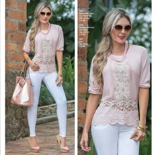 90081
Blusa en chalis y guipur
Color: Palo de rosa
Talla: s,m,l,xl,xxl
$ 99,900
94406
Pantalón en drill stretch
Color: Blanco
Talla: 8,10,12,14
$ 79,900
2003
Bolso
Color: Rosado
$ 99,900
49
 