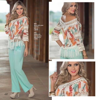 90058
Blusa en chalis y guipur
Color: Único
Talla: s,m,l
$ 109,900
94418
Pantalón en lino
Color: Verde menta
Talla: 6,8,10,12,14
$ 79,900
52
 