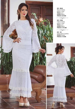 REF. 90545
Blusa en blonda,
guipiur y mesh
TALLA: s,m,l
COLOR: Blanco
PRECIO: $ 84.900
REF. 97084
Falda en blonda,
guipiur y mesh
TALLA: s,m,l
COLOR: Blanco
PRECIO: $ 119.900
REF. 782
Aretes topos en piedras
COLOR: Dorado
PRECIO: $ 19.900
oc.evisulcxelausunu.www
48
 