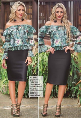 REF. 90565
Blusa chifón
TALLA: s,m.l,xl
COLOR: Único
PRECIO: $ 84.900
REF. 97073
Falda en cuero sintético
TALLA: s,m.l,xl
COLOR: Negro
PRECIO: $ 79.900
oc.evisulcxelausunu.www
69
 