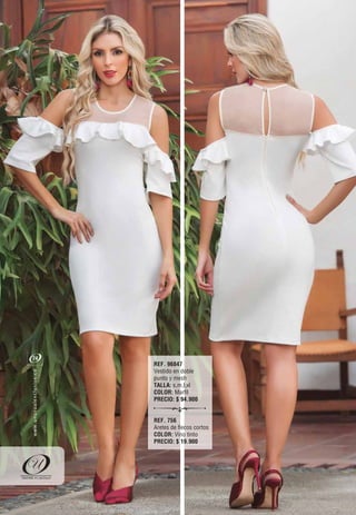 REF. 96847
Vestido en doble
punto y mesh
TALLA: s,m,l,xl
COLOR: Marfíl
PRECIO: $ 94.900
REF. 756
Aretes de flecos cortos
COLOR: Vino tinto
PRECIO: $ 19.900
74
oc.evisulcxelausunu.www
 