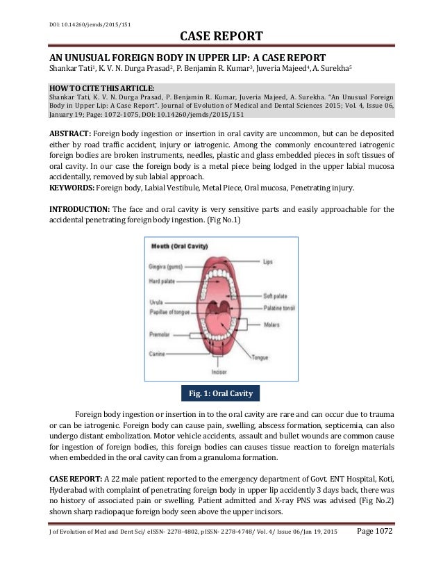 body report case foreign UPPER IN AN A UNUSUAL LIP REPORT  BODY CASE FOREIGN