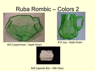 Ruba Rombic – Colors 2




                                            812 Jug – Apple Green
803 Cupped bowl – Apple Green...