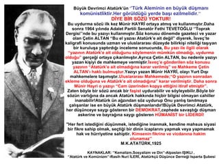 Büyük Devrimci Atatürk’ün  ‘ ’Türk Aleminin en büyük düşmanı komünistliktir.Her görüldüğü yerde başı ezilmelidir .’’   DİY...