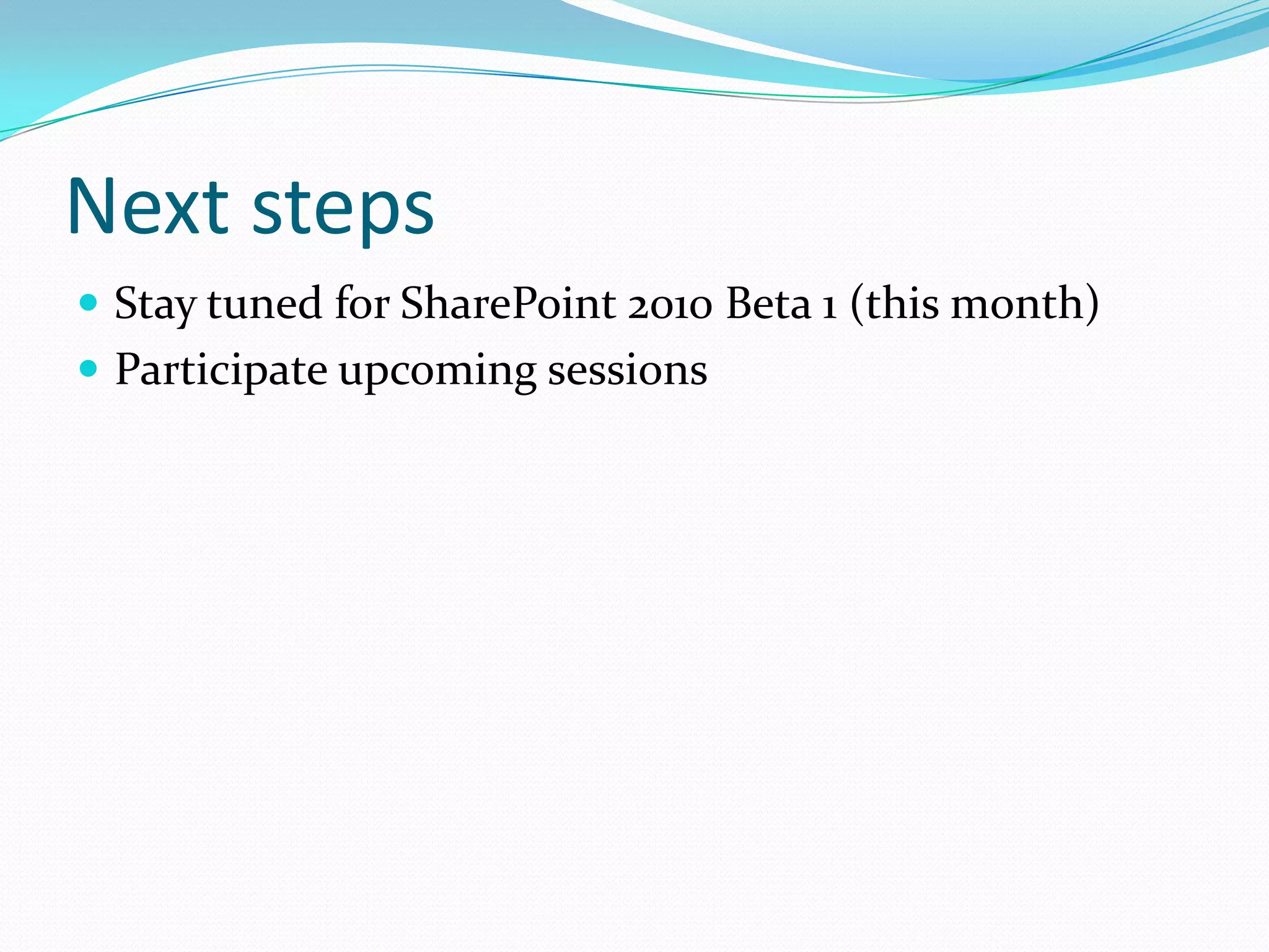 Developer Learning pathVisual Studio 2010 Beta 2SharePoint Designer 2010 Beta 1MOCs (available in June 2010)Technical SpecialistProfessional DeveloperSharePoint SDKTechnology Specialist: Configuring SharePoint 2010 (070-667)IT Professional: Administrating SharePoint 2010 (070-668)