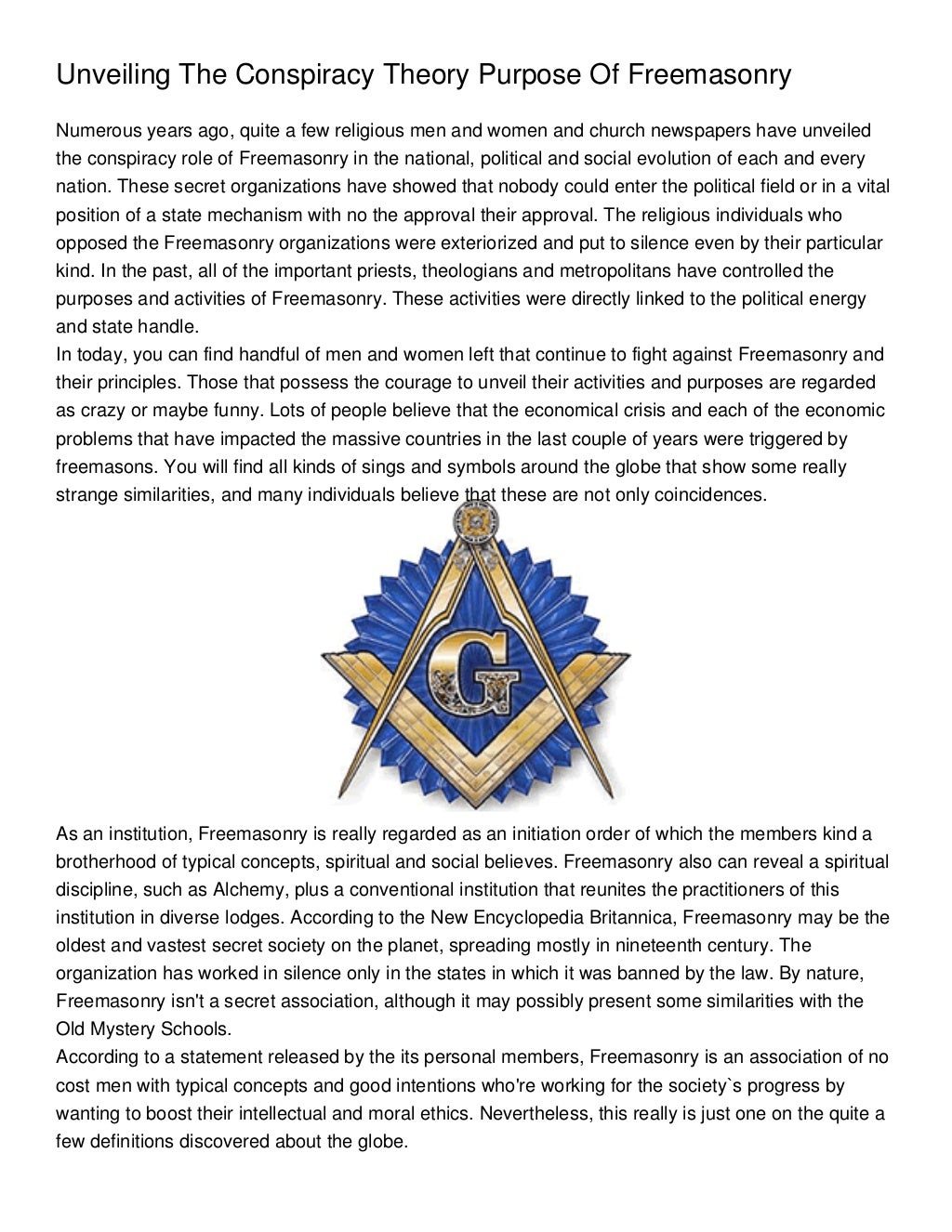Unveiling The Conspiracy Theory Purpose Of Freemasonry