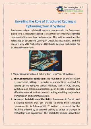 Unveiling the Role of Dubai Structure Cabling – How Does It Optimize IT ...