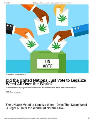 UN Votes to Remove Cannabis from Controlled Substance Act