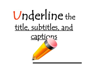 Underline the title, subtitles, and captions ________ 