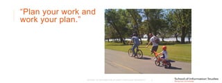 “Plan your work and
work your plan.”
SCHOOL OF INFORMATION STUDIES | SYRACUSE UNIVERSITY 2
 