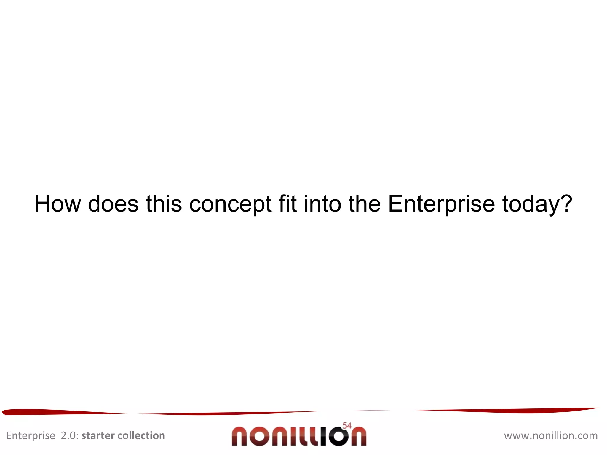 Enterprise  2.0:  starter collection www.nonillion.com How does this concept fit into the Enterprise today? 