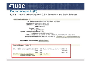Factor de Impacto (FI)
Ej: La 1ª revista del ranking de CC.SS: Behavioral and Brain Sciences
 