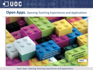 Open Apps. Opening Teaching Experiences and Applications
 Paper submitted by G. Garcia-Brustenga, N. Ferran-Ferrer, M. Garreta, F. Santanach from Universitat Oberta de Catalunya




                                                                                       By s.o.f.t.// http://www.flickr.com/photos/soft/2340756122 // CC BY-NC-ND 2.0




              Open Apps: Opening Teaching Experiences and Applications
 