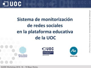 Sistema de monitorización  de redes sociales  en la plataforma educativa  de la UOC GRUPO AIA Oficina Abierta  de Innovación 