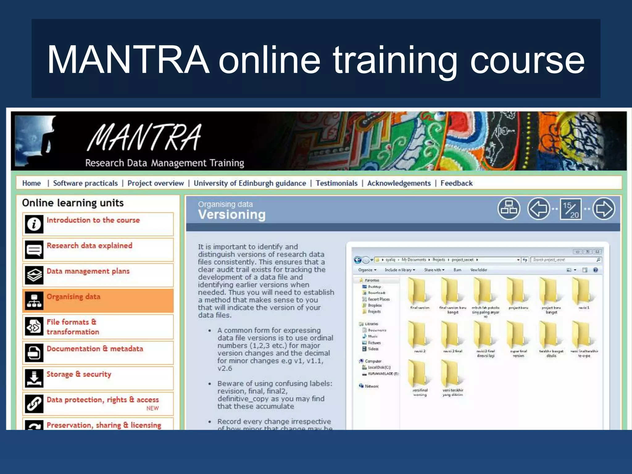 MANTRA online training course
 