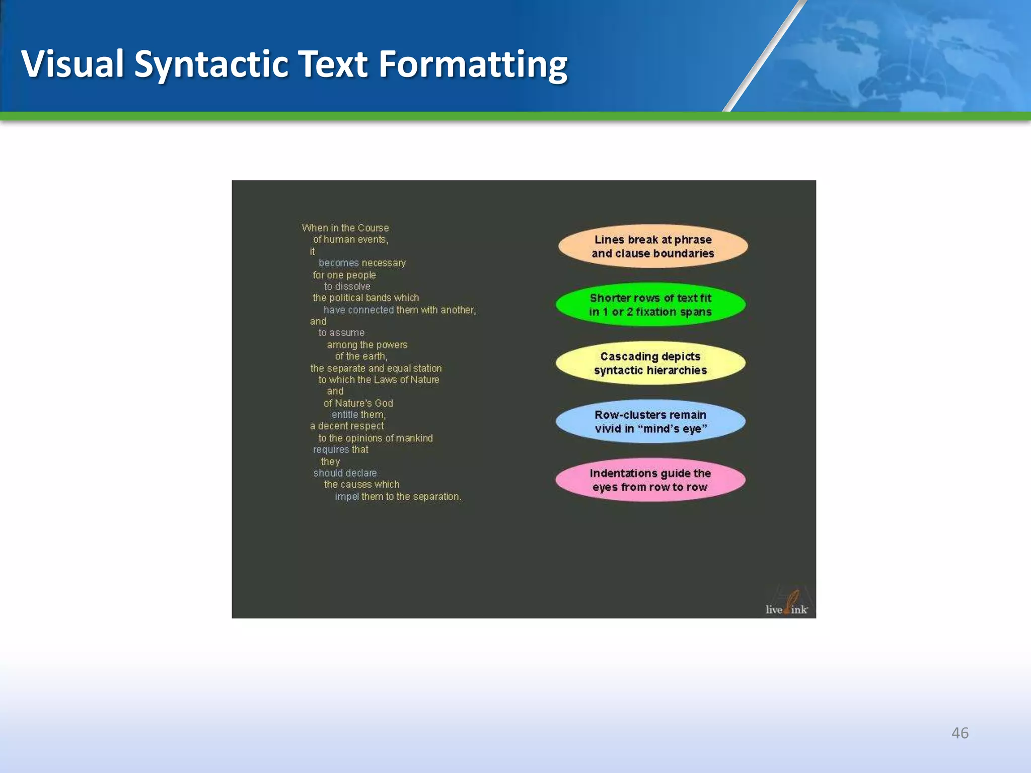 Visual Syntactic Text Formatting




                                   46
 