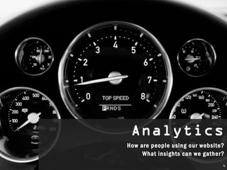 Analytics
 Analytics
How are people using our website?
How are people using our website?
     What insights can we gather?
     What insights can we gather?
                                6
 