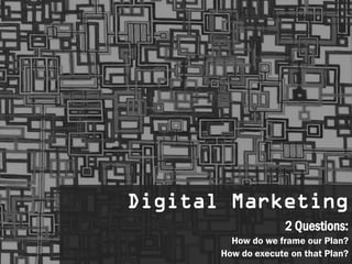 Digital Marketing
                     2 Questions:
         How do we frame our Plan?
       How do execute on that Plan?
                                 2
 