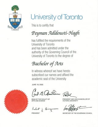 Peyman Adl Dousti Hagh University of Toronto-BA, Sociology