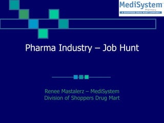 Pharma Industry – Job Hunt Renee Mastalerz – MediSystem Division of Shoppers Drug Mart 