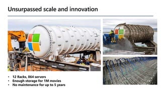 Unsurpassed scale and innovation
• 12 Racks, 864 servers
• Enough storage for 1M movies
• No maintenance for up to 5 years
 