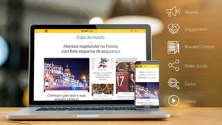 Alcance
Engajamento
Branded Content
Redes sociais
Dados
Vídeos
 