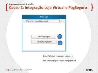 Causo 2: Integração Loja Virtual e PagSeguro
Alguns causos de trabalho
13/11/2013 13
 
