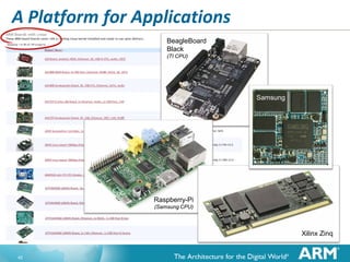 A Platform for Applications
BeagleBoard
Black
(TI CPU)

Samsung

Raspberry-Pi
(Samsung CPU)

Xilinx Zinq

42

 